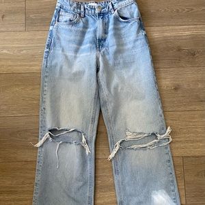 Zara Wide Leg Full Length Ripped Jeans